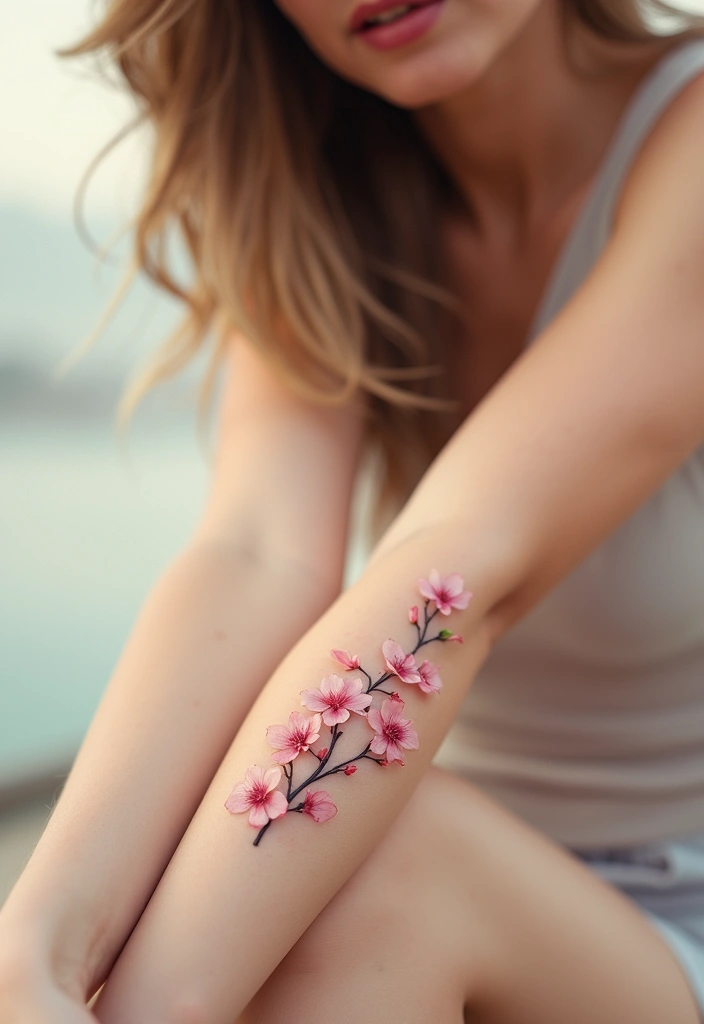 25+ Small Tattoo Ideas For Women: Simple Arm Placement - 11. Simple Cherry Blossom