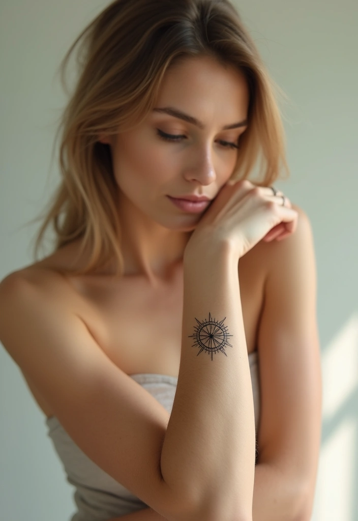 25+ Small Tattoo Ideas For Women: Simple Arm Placement - 20. Minimalist Compass