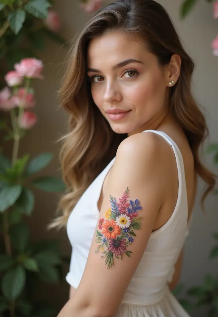 25+ Small Tattoo Ideas For Women: Simple Arm Placement - 4. Tiny Flower Bouquet