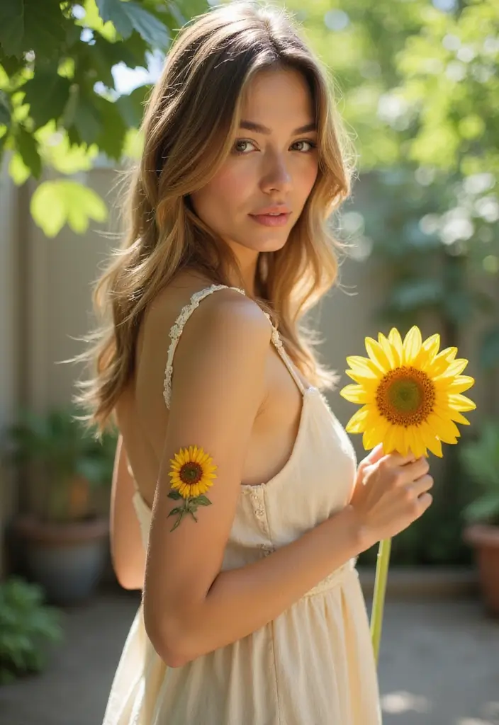 25+ Small Tattoo Ideas For Women: Simple Arm Placement - 8. Simple Sunflower