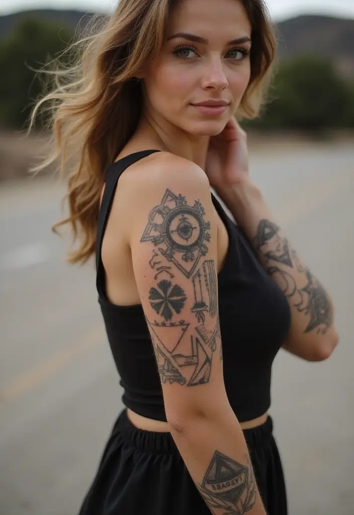 26+ Tattoos For Women Arm: Unique & Stylish Choices - 2. Geometric Harmony