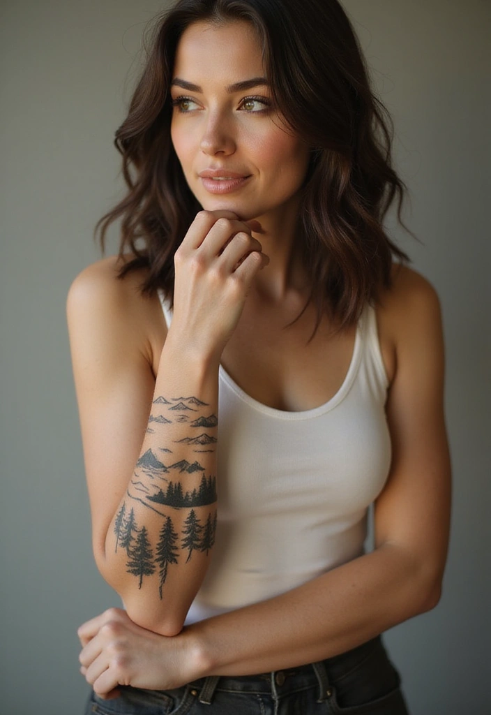 26+ Tattoos For Women Arm: Unique & Stylish Choices - 22. Minimalist Landscape Tattoos