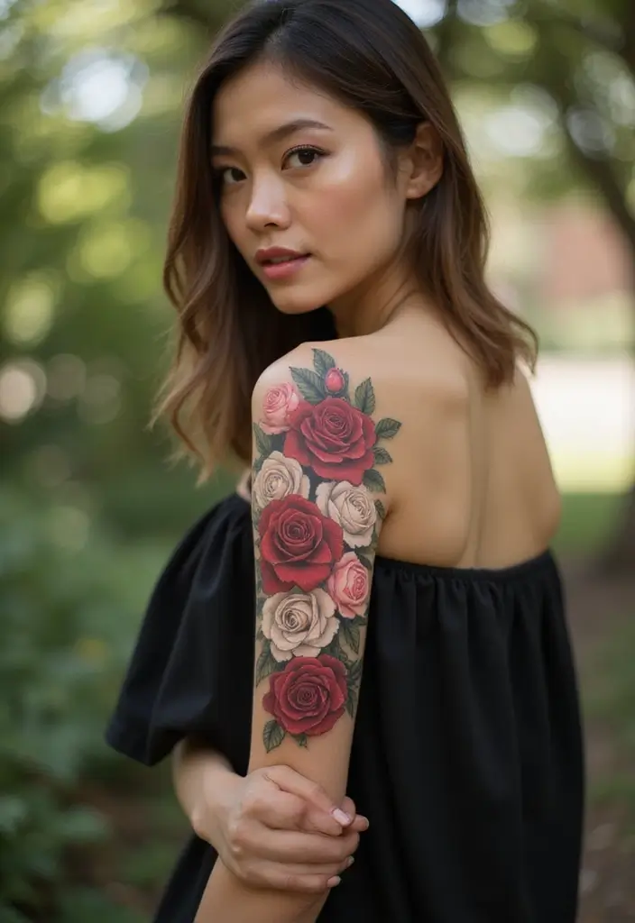 28+ Sleeve Tattoos For Women: Creative Full Arm Designs - 1. The Timeless Rose