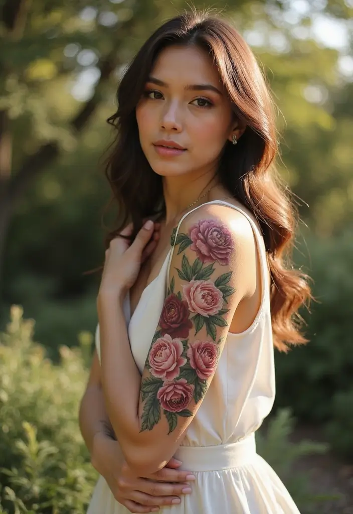 28+ Sleeve Tattoos For Women: Creative Full Arm Designs - 11. Elegant Peonies