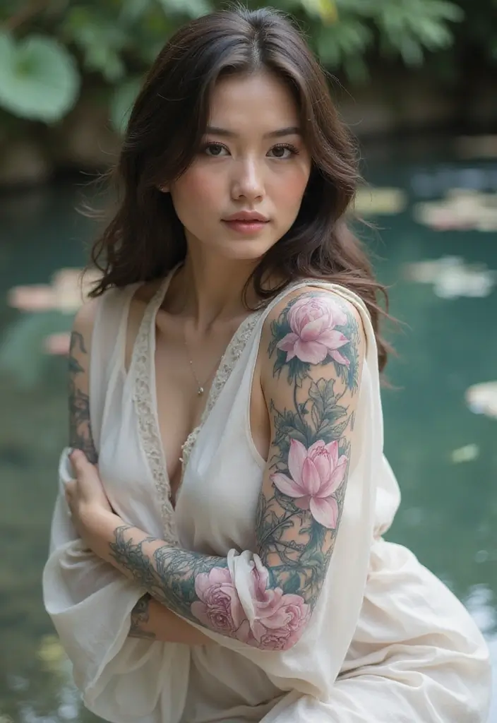 28+ Sleeve Tattoos For Women: Creative Full Arm Designs - 2. Elegant Lotus Flowers