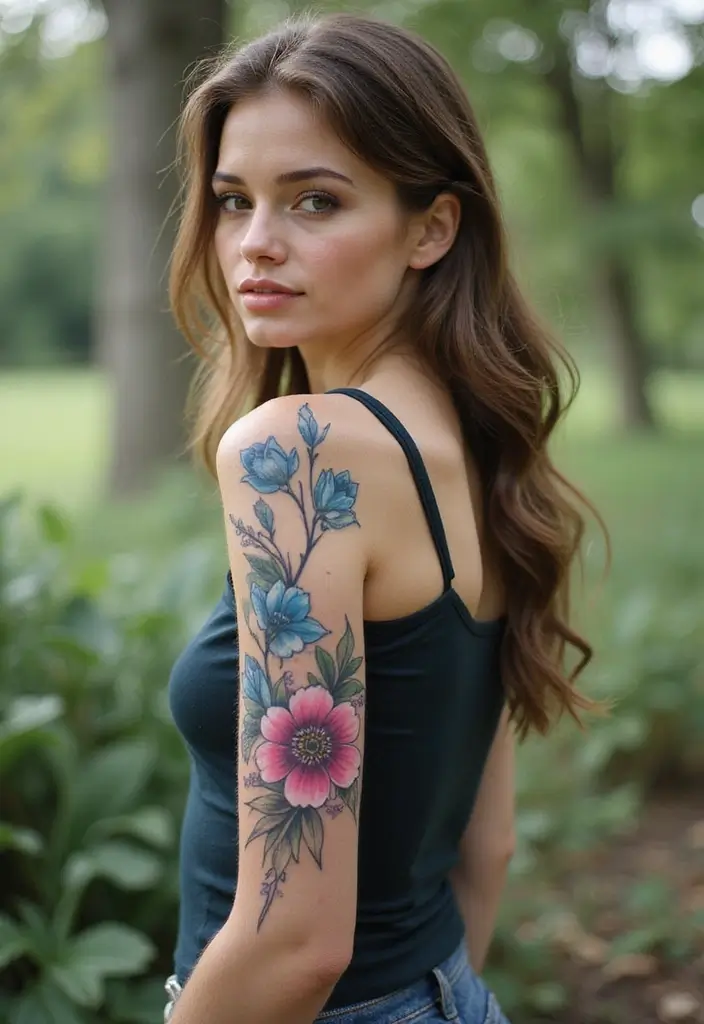 28+ Sleeve Tattoos For Women: Creative Full Arm Designs - 8. Watercolor Florals