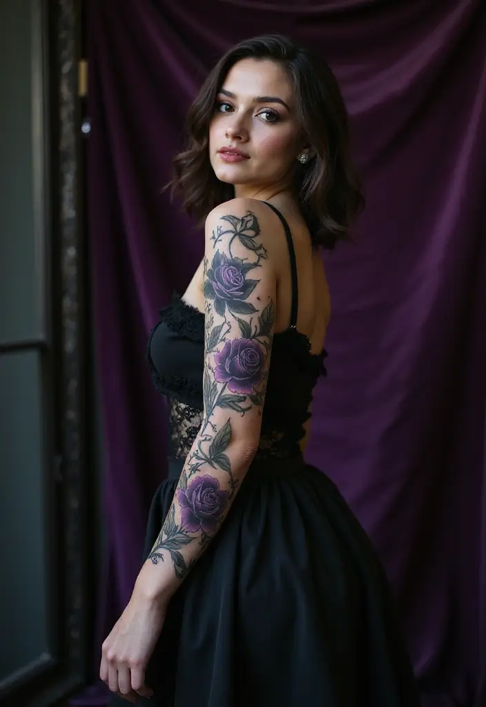 29+ Arm Sleeve Tattoos For Women: Trendy & Bold Ideas - 12. Gothic Floral Sleeve