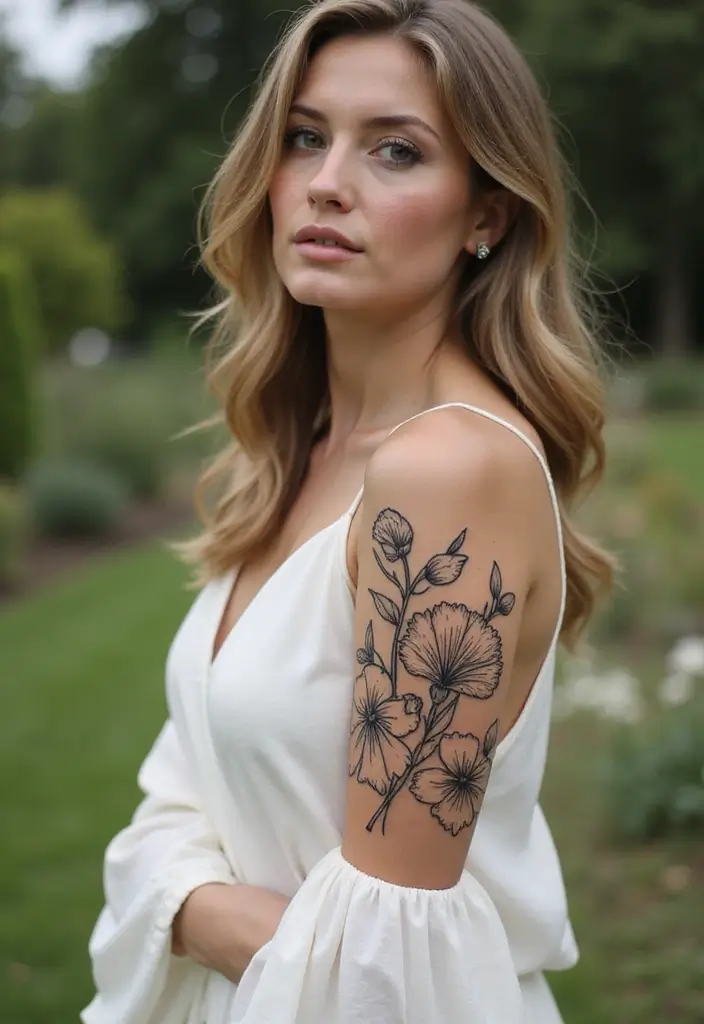 29+ Arm Sleeve Tattoos For Women: Trendy & Bold Ideas - 13. Floral Silhouette Sleeve