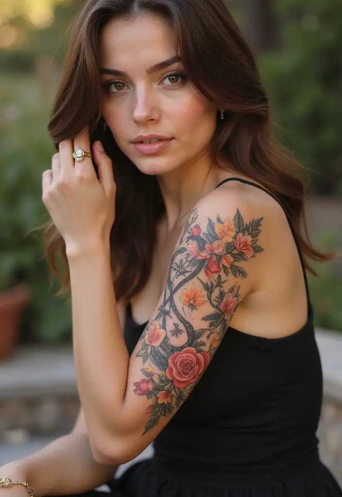 29+ Arm Sleeve Tattoos For Women: Trendy & Bold Ideas - 14. Floral Infinity Symbol Sleeve