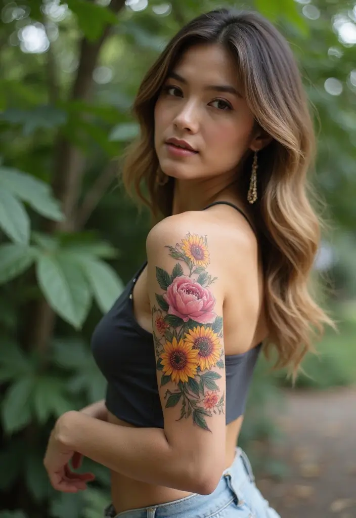 29+ Arm Sleeve Tattoos For Women: Trendy & Bold Ideas - 18. Floral Statement Piece