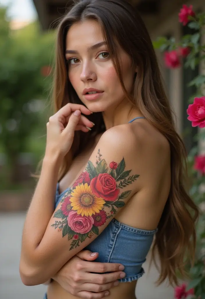 29+ Arm Sleeve Tattoos For Women: Trendy & Bold Ideas - 19. Floral Heart Sleeve