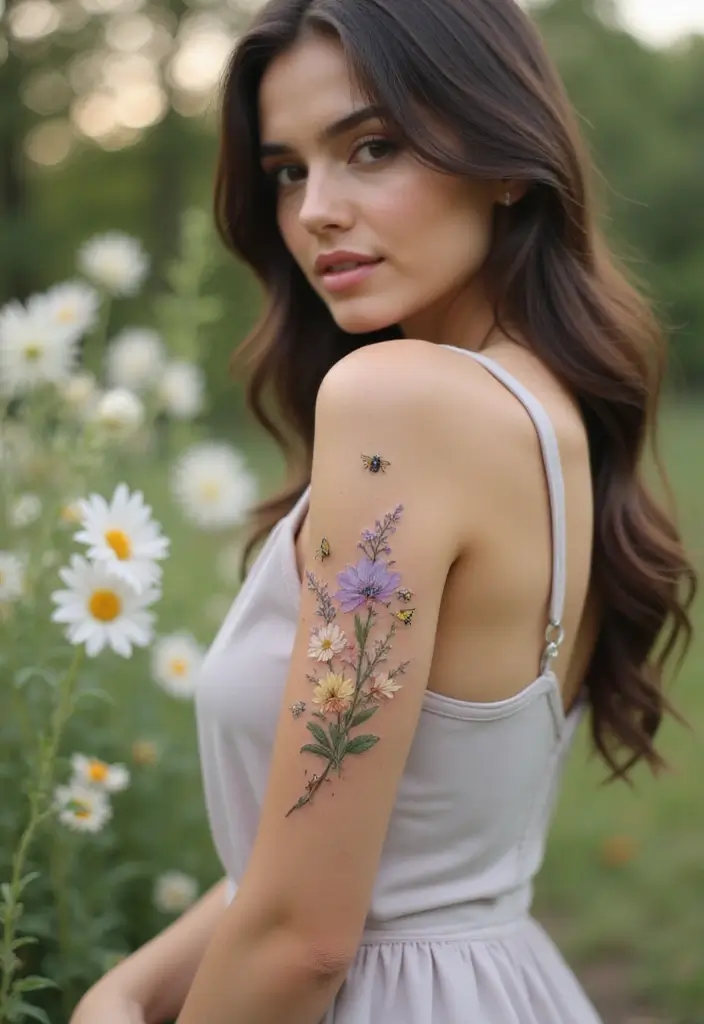29+ Arm Sleeve Tattoos For Women: Trendy & Bold Ideas - 2. Dainty Wildflowers