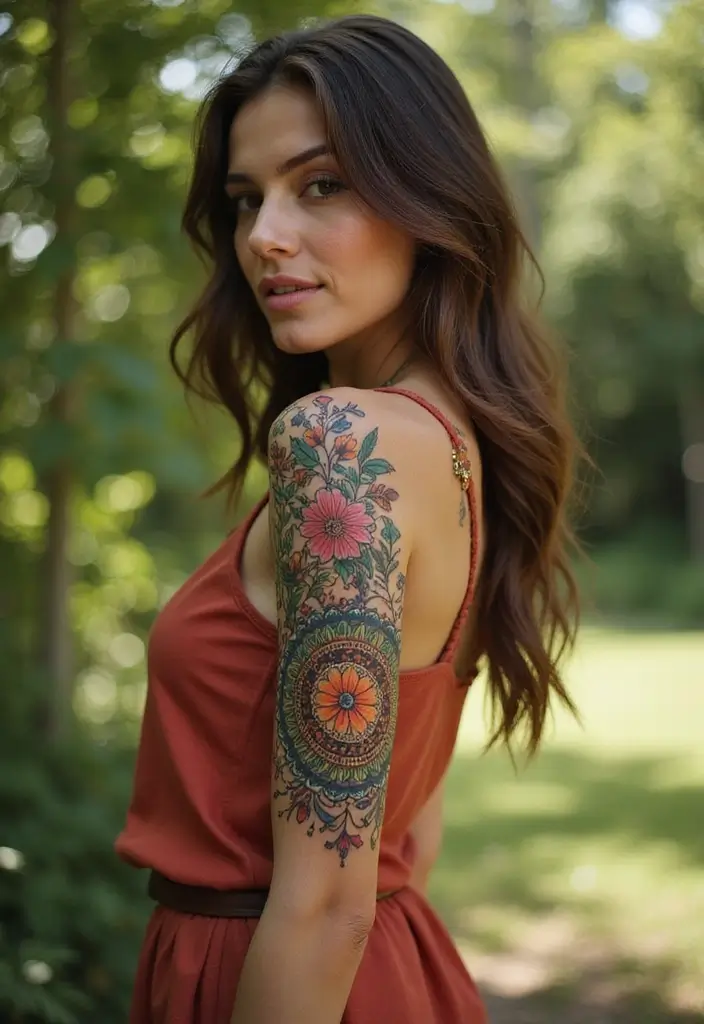29+ Arm Sleeve Tattoos For Women: Trendy & Bold Ideas - 26. Floral Mandala Sleeve