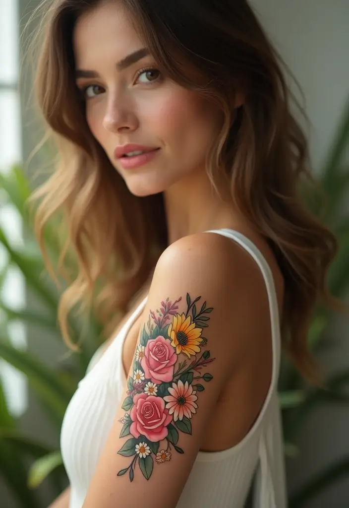 29+ Arm Sleeve Tattoos For Women: Trendy & Bold Ideas - 27. Floral Bouquet Tattoo