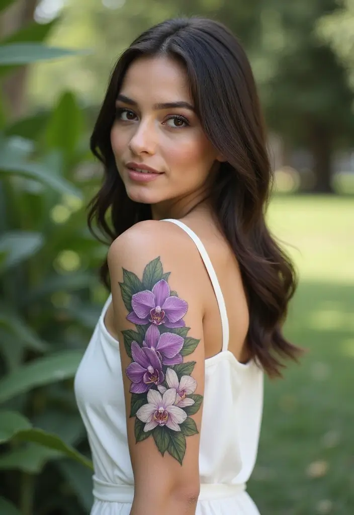 29+ Arm Sleeve Tattoos For Women: Trendy & Bold Ideas - 3. Bold Orchid Designs
