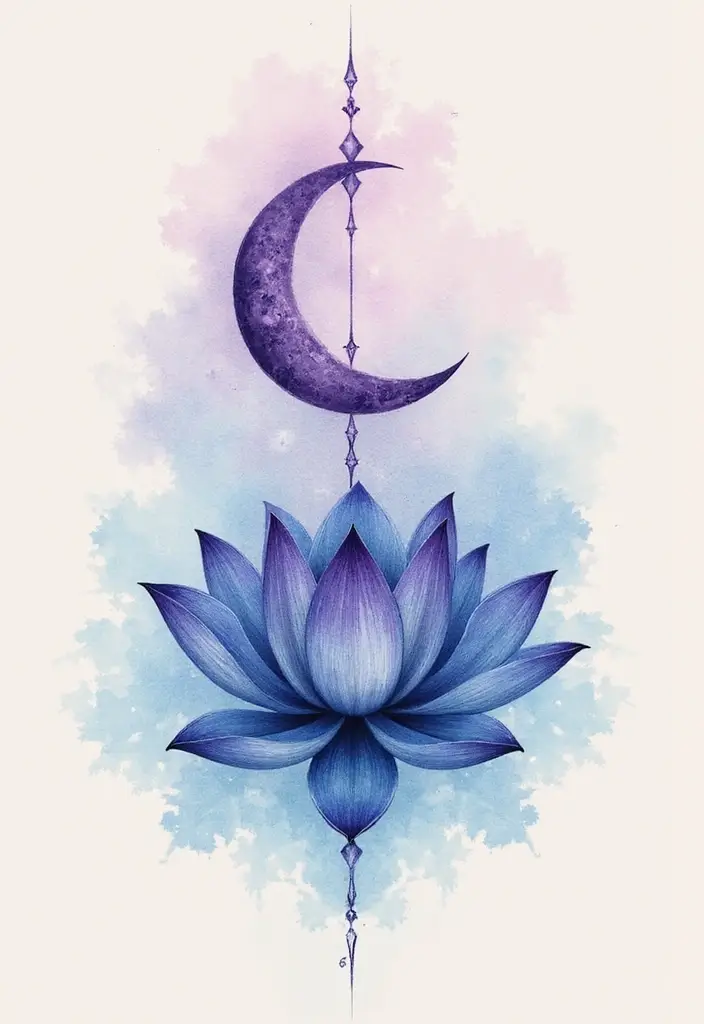 30+ Tattoos For Women Flowers: Feminine & Beautiful Floral Designs - 11. Lotus and Moon Combination