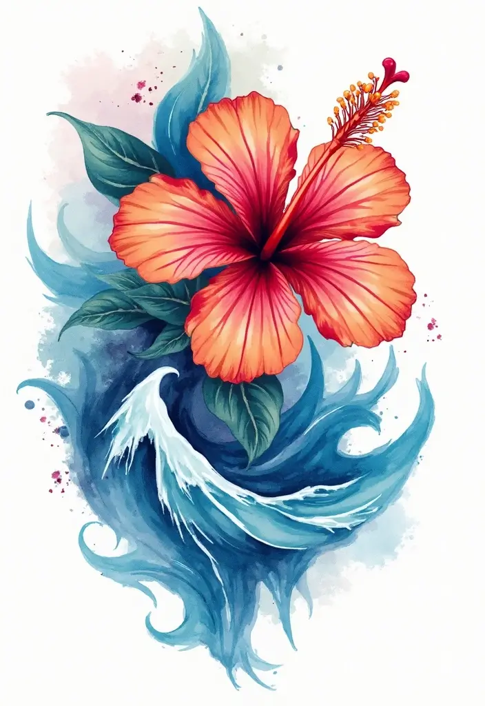 30+ Tattoos For Women Flowers: Feminine & Beautiful Floral Designs - 12. Hibiscus and Waves