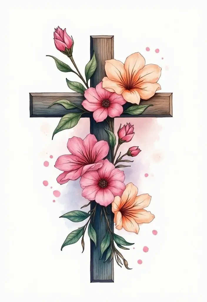 30+ Tattoos For Women Flowers: Feminine & Beautiful Floral Designs - 17. Floral Cross