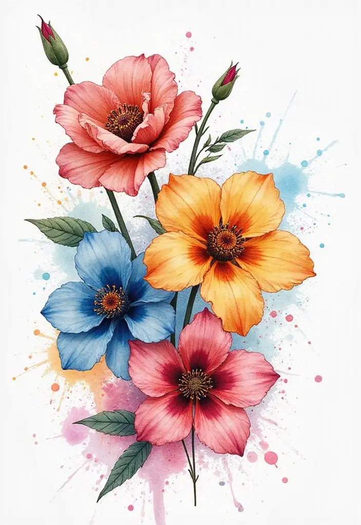30+ Tattoos For Women Flowers: Feminine & Beautiful Floral Designs - 21. Floral Watercolor Splash