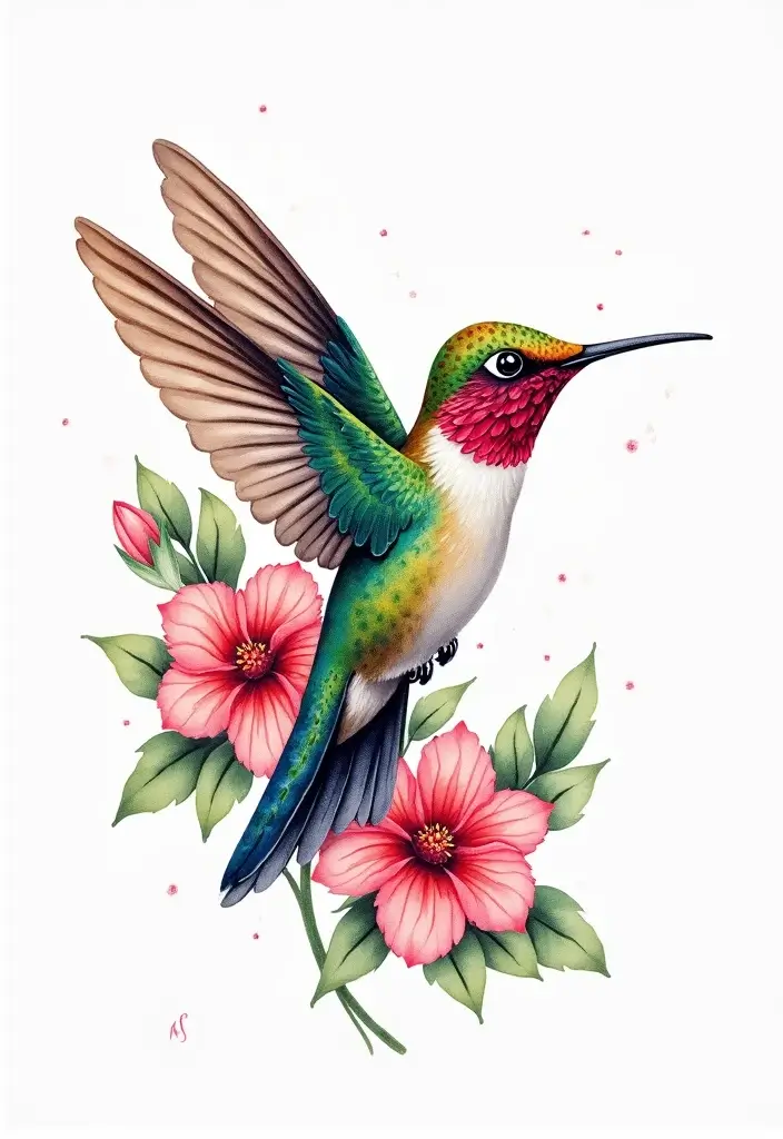 30+ Tattoos For Women Flowers: Feminine & Beautiful Floral Designs - 29. Blooming Hummingbird