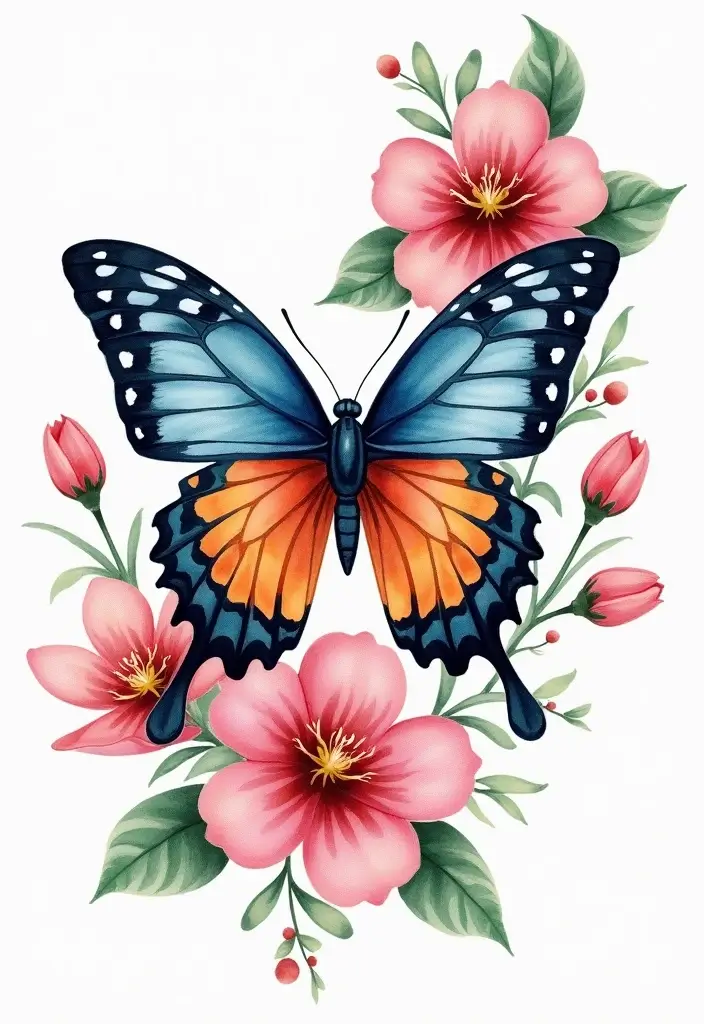30+ Tattoos For Women Flowers: Feminine & Beautiful Floral Designs - 30. Butterfly and Floral Combination