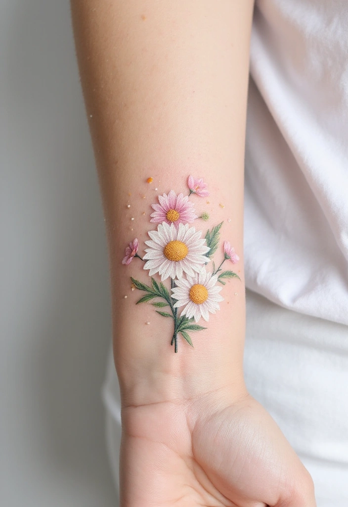 30+ Tattoos For Women Flowers: Feminine & Beautiful Floral Designs - 4. Dainty Daisy Chains