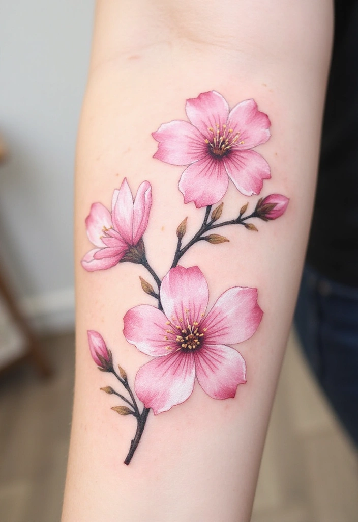 30+ Tattoos For Women Flowers: Feminine & Beautiful Floral Designs - 8. Cherry Blossom Elegance