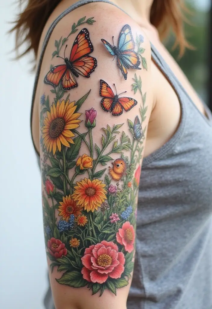 31+ Tattoos For Women Half Sleeve: Stunning Artistic Concepts - 11. Garden of Dreams