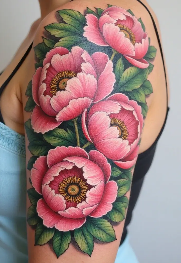 31+ Tattoos For Women Half Sleeve: Stunning Artistic Concepts - 13. Colorful Peonies