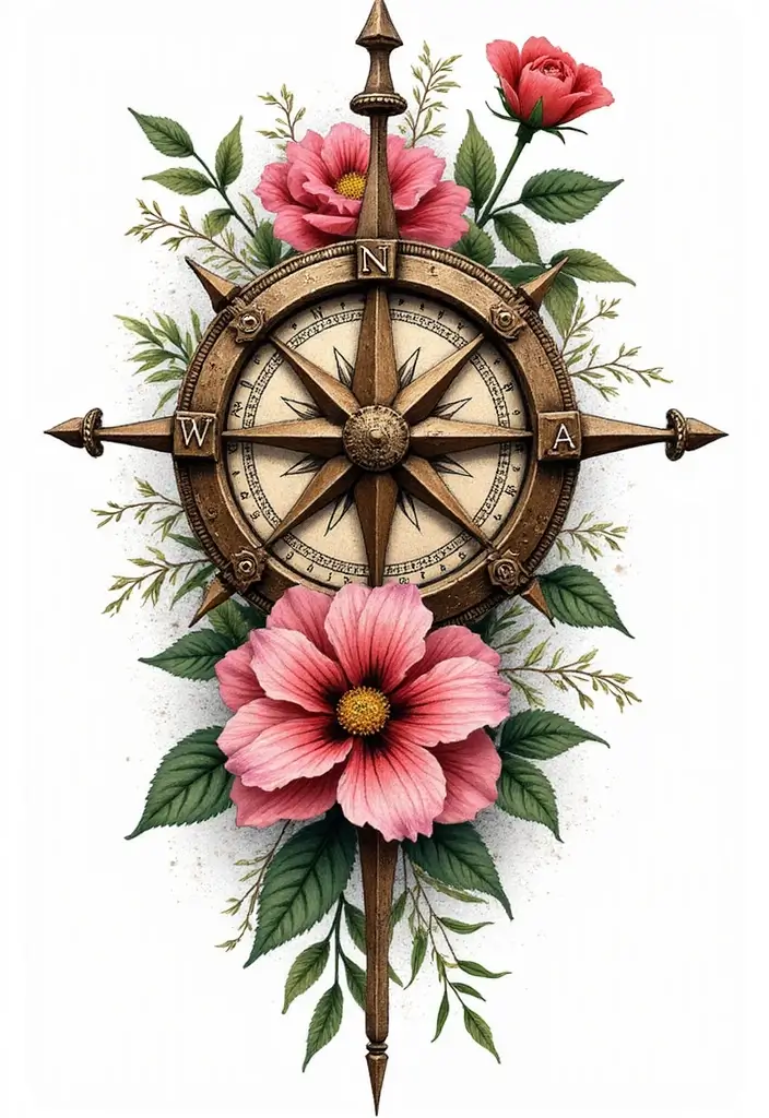 31+ Tattoos For Women Half Sleeve: Stunning Artistic Concepts - 14. Floral Compass