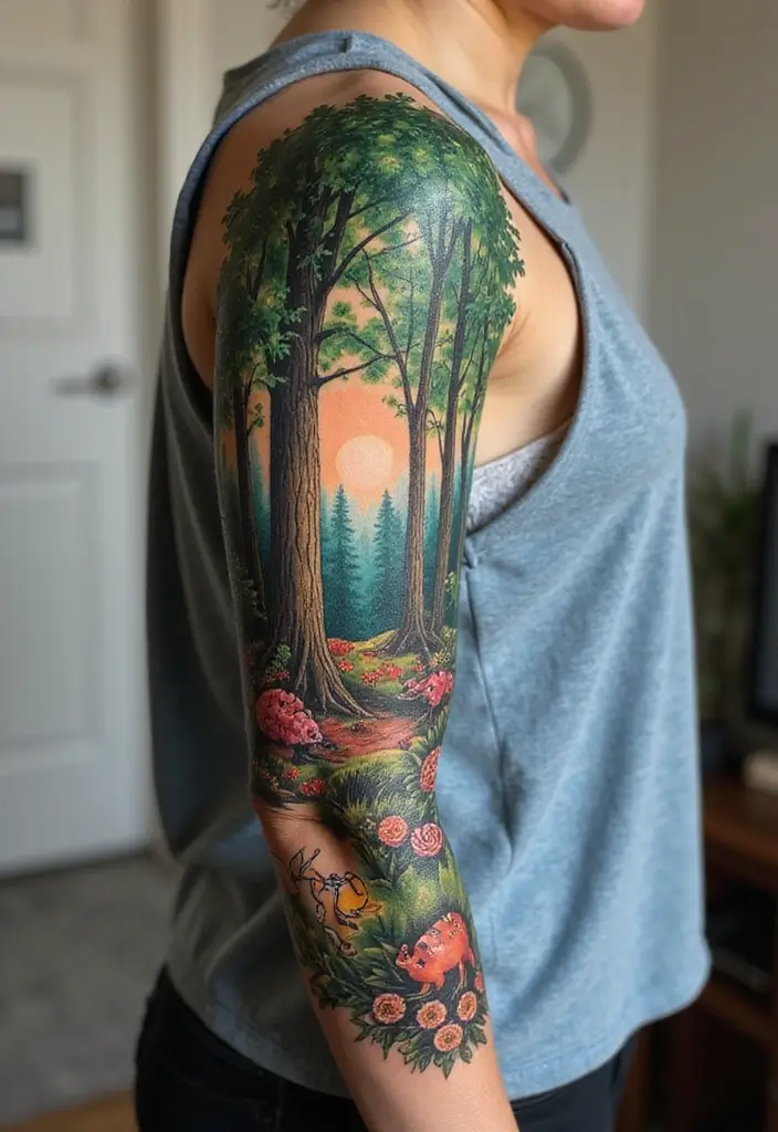 31+ Tattoos For Women Half Sleeve: Stunning Artistic Concepts - 2. Enchanted Forest