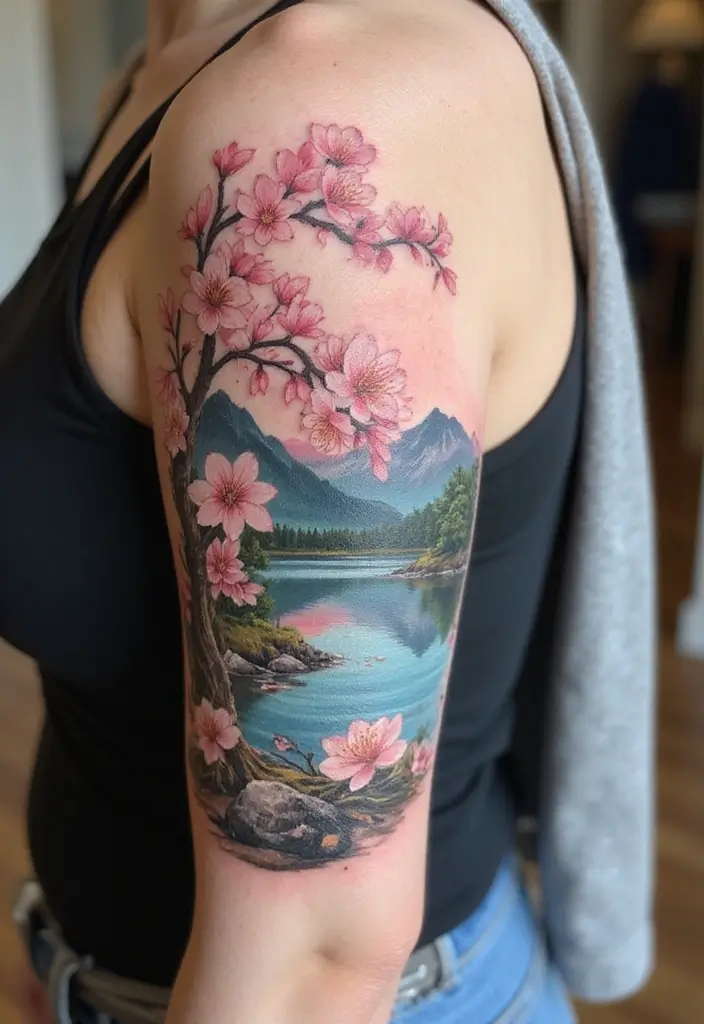 31+ Tattoos For Women Half Sleeve: Stunning Artistic Concepts - 22. Japanese Cherry Blossom