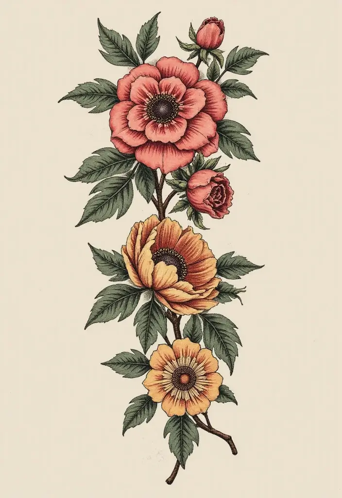 31+ Tattoos For Women Half Sleeve: Stunning Artistic Concepts - 23. Vintage Floral