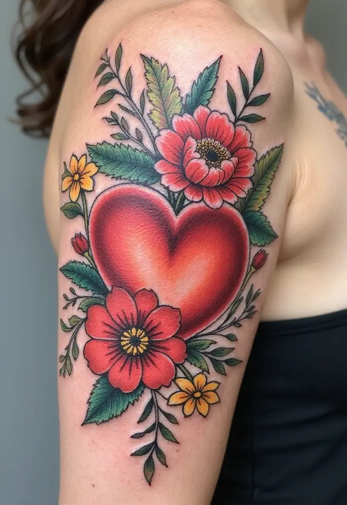 31+ Tattoos For Women Half Sleeve: Stunning Artistic Concepts - 24. Floral Heart