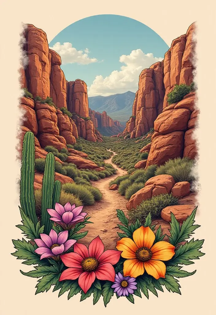 31+ Tattoos For Women Half Sleeve: Stunning Artistic Concepts - 27. Canyon Blossoms