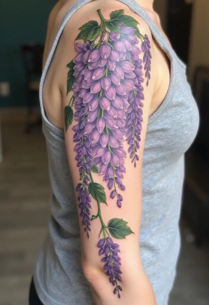 31+ Tattoos For Women Half Sleeve: Stunning Artistic Concepts - 28. Wisteria Dreams