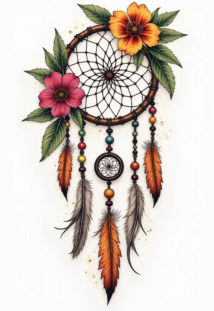31+ Tattoos For Women Half Sleeve: Stunning Artistic Concepts - 30. Dreamcatcher Blossoms
