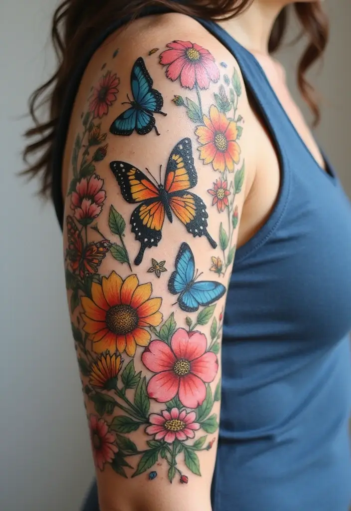 31+ Tattoos For Women Half Sleeve: Stunning Artistic Concepts - 6. Butterfly Garden