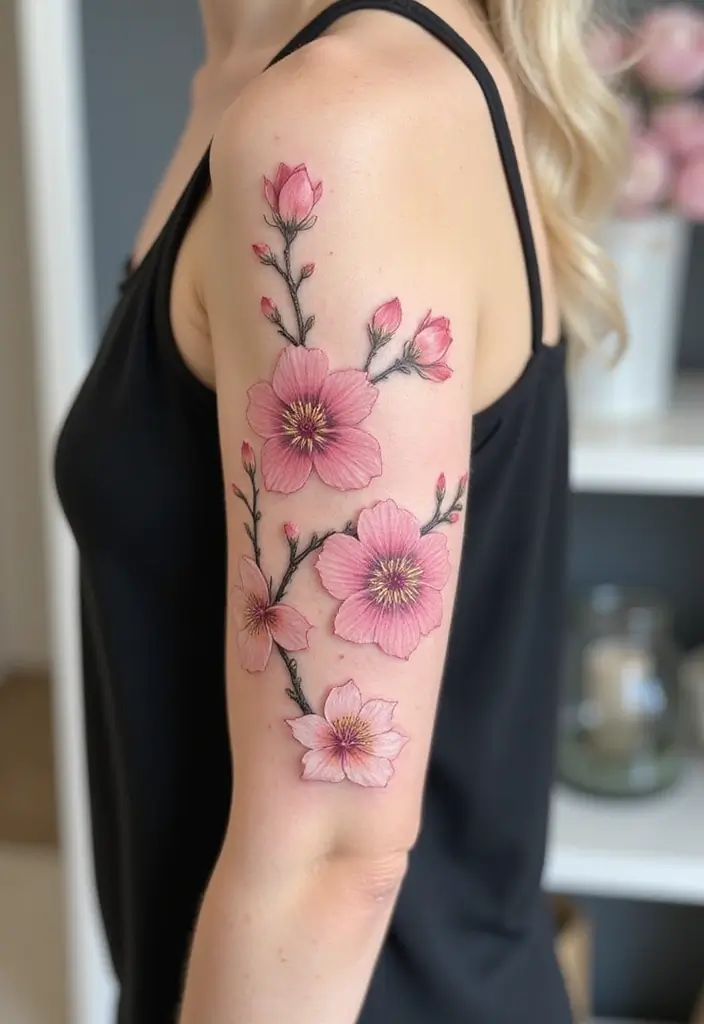 31+ Tattoos For Women Half Sleeve: Stunning Artistic Concepts - 9. Cherry Blossom Elegance
