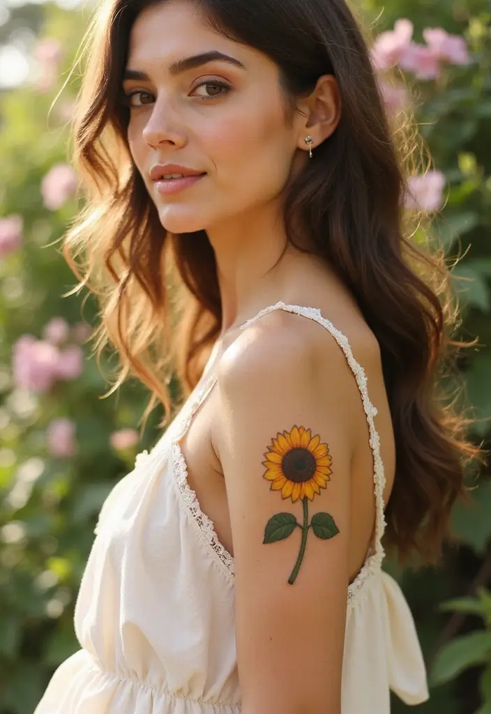 33+ Tattoos For Women Meaningful: Ideas With Deep Symbolism - 26. Sunflower