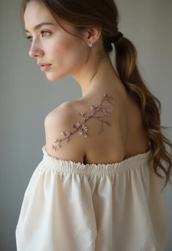 35+ Shoulder Tattoo Ideas For Women: Elegant & Chic Choices - 1. Delicate Floral Vine