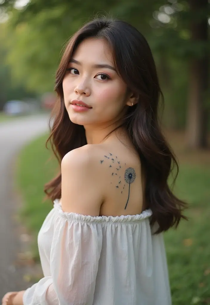 35+ Shoulder Tattoo Ideas For Women: Elegant & Chic Choices - 17. Dandelion Wishes