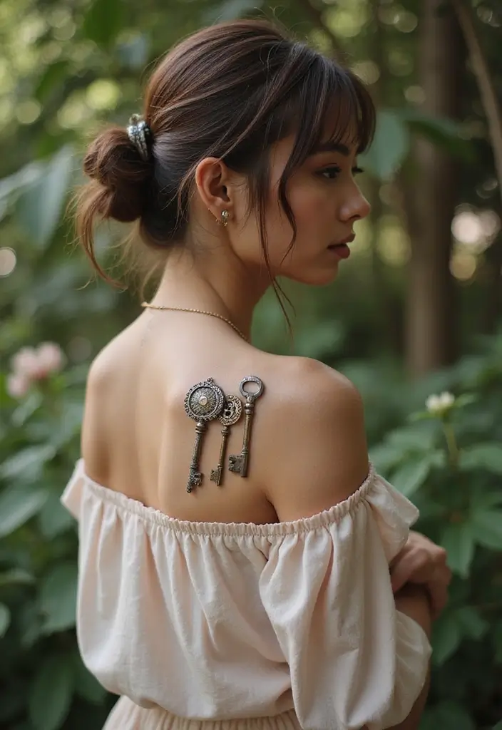 35+ Shoulder Tattoo Ideas For Women: Elegant & Chic Choices - 25. Vintage Keys