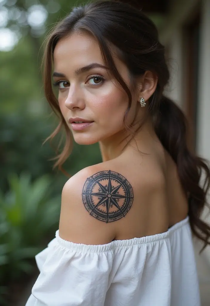 35+ Shoulder Tattoo Ideas For Women: Elegant & Chic Choices - 27. Vintage Compasses