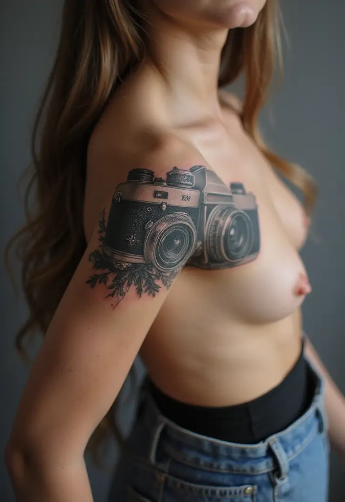 35+ Shoulder Tattoo Ideas For Women: Elegant & Chic Choices - 34. Vintage Cameras