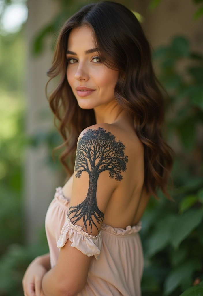 35+ Shoulder Tattoo Ideas For Women: Elegant & Chic Choices - 9. Nature Silhouettes