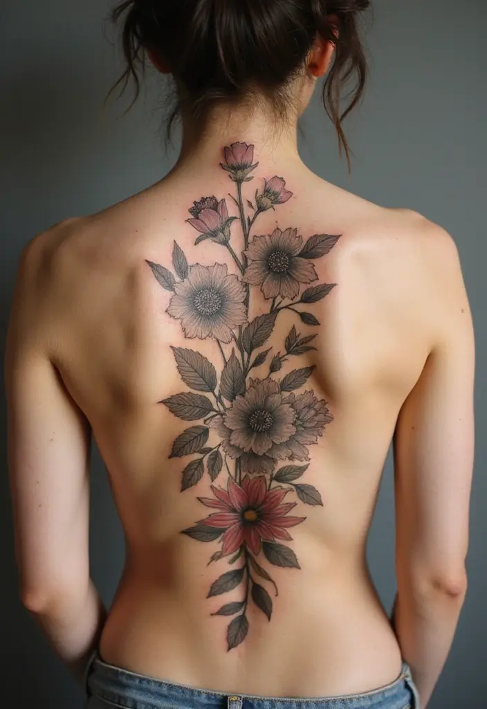 36+ Spine Tattoos For Women Flowers: Gorgeous Floral Back Ink - 12. Vintage Floral Motif