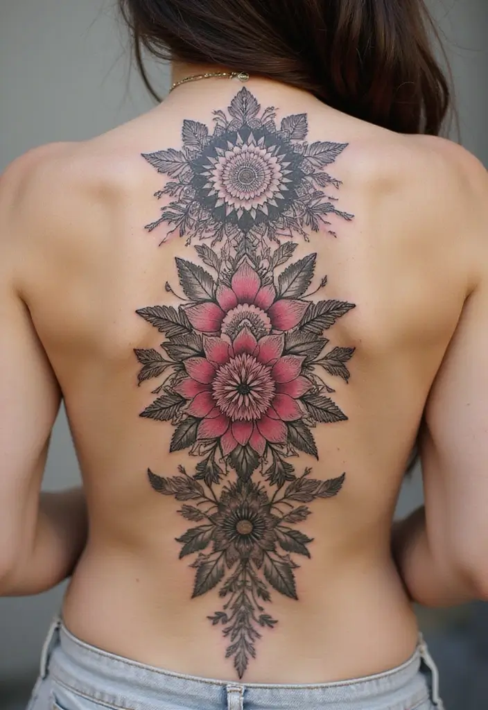 36+ Spine Tattoos For Women Flowers: Gorgeous Floral Back Ink - 13. Floral Mandala