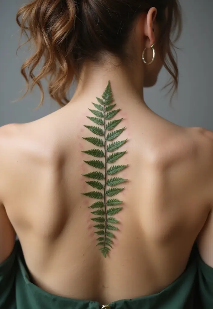 36+ Spine Tattoos For Women Flowers: Gorgeous Floral Back Ink - 16. Fern & Ivy Combination