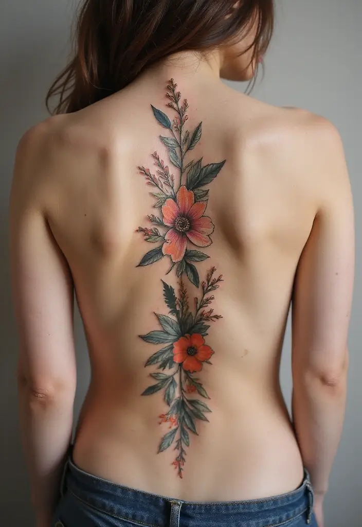 36+ Spine Tattoos For Women Flowers: Gorgeous Floral Back Ink - 18. Botanical Ink